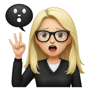 blonde girl with long hair, white glasses, black clothes, shouting bad words sticker