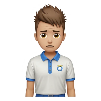 Handsome male.short messy brown hair.mowhawk hairstyle. wearing golf shirt and shorts.crying. garden background  sticker