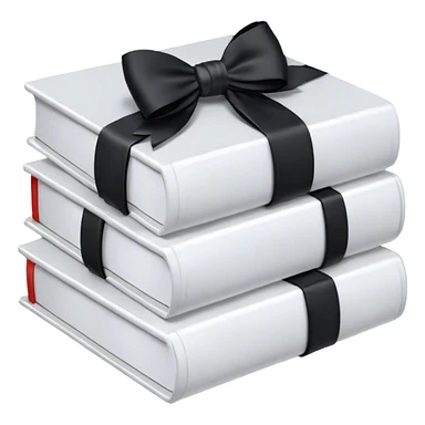 Stack of white books with clack bow on top sticker
