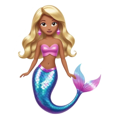 Brown skin blonde hair barbie mermaid with holographic tail and pink  in hair sticker
