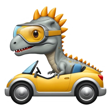 Dinosaurio  gris subido en un carro blanco tecnológico con lentes de realidad virtual sticker