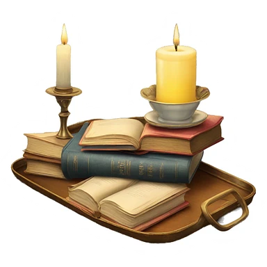 vintage tray with books and candle sticker