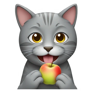 gray cat eating apple sticker
