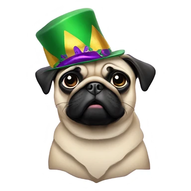 Pug with Mardi Gras hat sticker
