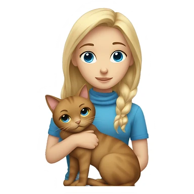 Blonde girl with blue eyes cuddling brown cat sticker