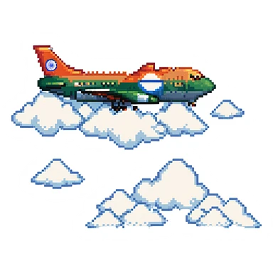 pixel art airplane with Indian flag colors flying above clouds sticker