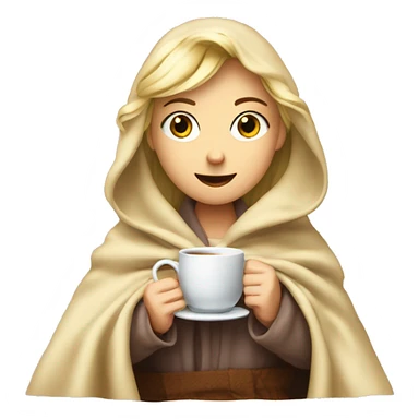 blonde girl cuddeling up in a blanket with tea sticker
