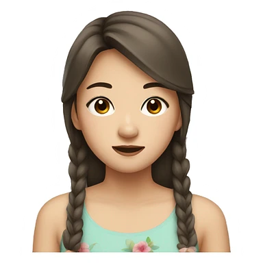 Teenager asian girl with brown hair and eyes with flowers sticker