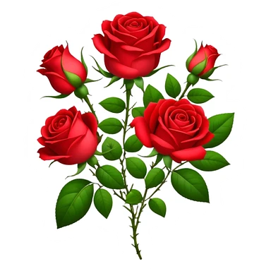 bouquet Bright Red Tea Rose, luxuriant, leaf, bud sticker