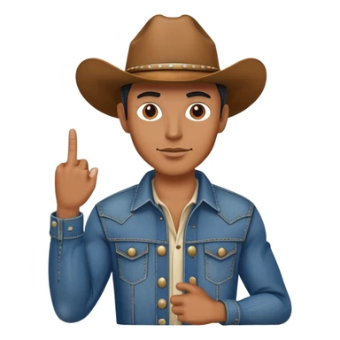 A cowboy with a like finger sticker