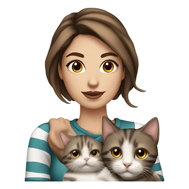 Beautiful brown haired tattooed woman holding gray and white striped cat sticker