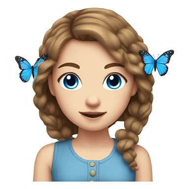 White girl with brown hair and blue eyes, flowers and butterflies  sticker