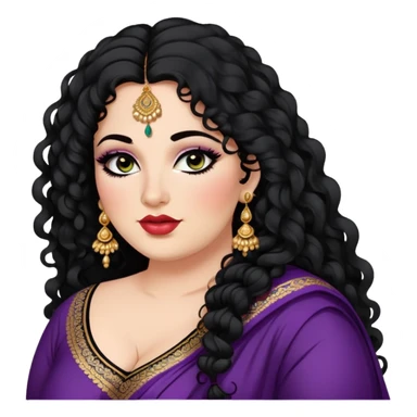 big plus size, fair skin, long black curly hair, baddie,pretty, makeup, lipgloss, black eyeliner, loose dupatta, indian
 sticker