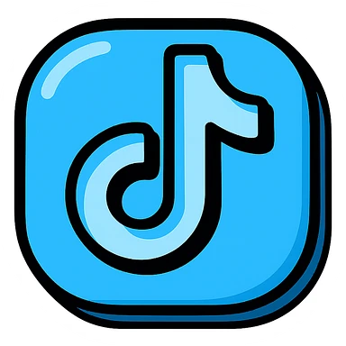 plump rounded TikTok logo, blue color, bold black outlines, expressive shadows, glossy highlights, puffy dimensional symbol, soft rounded corners, no background sticker