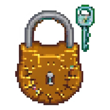 pixel art of a padlock with a key next to it sticker