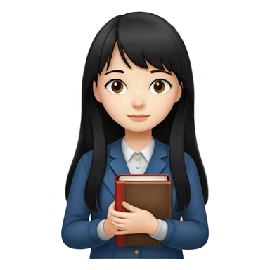 lecture girl with straight bangs fringe long black color hair 
with book and blackboard sticker