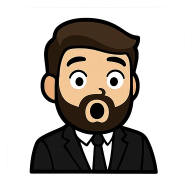 Create a simplified, vector-style Twitch emoji version of the person in the photo. Focus on the face and upper torso, dressed in a suit, with a surprised expression. Background should be transparent and the style should be clean and minimalistic, suitable for Twitch emoji use. sticker