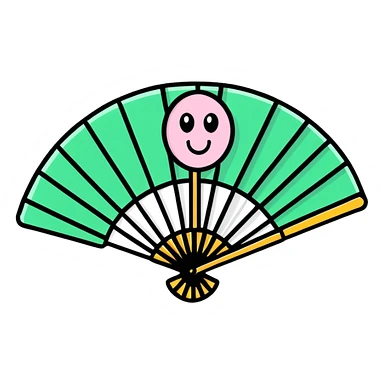 Folding paper fan with a kawaii face sticker