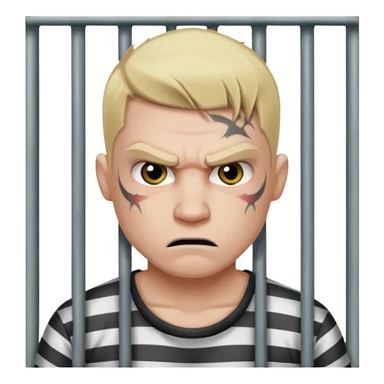 angry tattooed blonde male prisoner with prison cell bg sticker