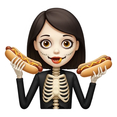 girl skeleton with hair eating a hot dog sticker
