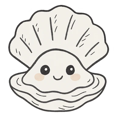 cute oyster, cream color, pink cheeks, doe eyes, greige shell, hand drawn style sticker