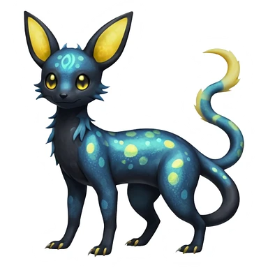 Rare epic aesthetic iridescent spooky gloomy colorful Salandit-Umbreon-Eevee-Genet-species-Fakemon-hybrid-creature, with markings, full body sticker