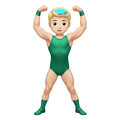 Little boy in a green leotard flexing his arms and bending his knees sticker