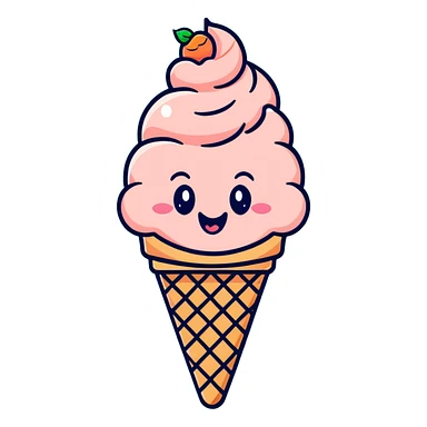 Cute peach ice cream cone with a happy face sticker