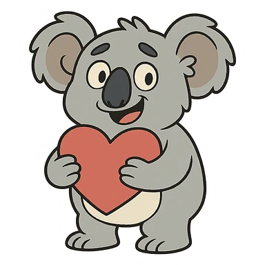 cartoon koala holding a heart in flat toon style sticker