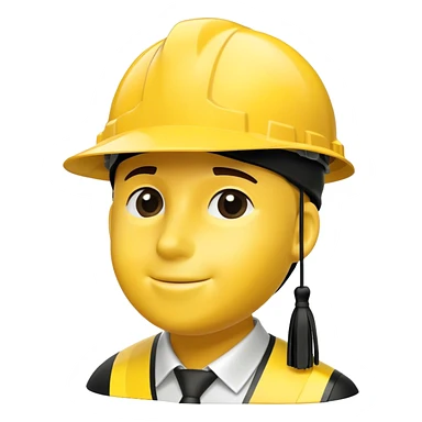 A bright yellow hard hat with a small black tassel hanging from one side, combining the traditional graduation cap with an engineer's safety helmet. The helmet has realistic ridges and a sturdy design, symbolizing construction, engineering, and technical expertise. The tassel is slightly swaying, adding a graduation touch. The background is plain white. sticker