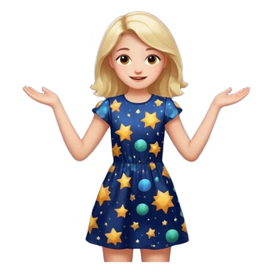 girl in a cosmic print dress, happy, arms at sides sticker