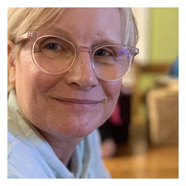 Me with pink translucent glasses  sticker