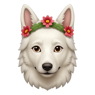 Cute Brown eyes White Shepard with short fur with 1 flowerband on the head sticker