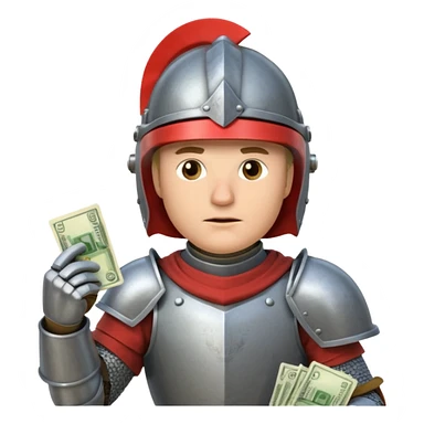 Knight with helmet holding phone and money sticker