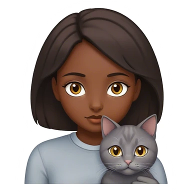 Dark Brown hair girl with hazel eyes and a grey cat sticker