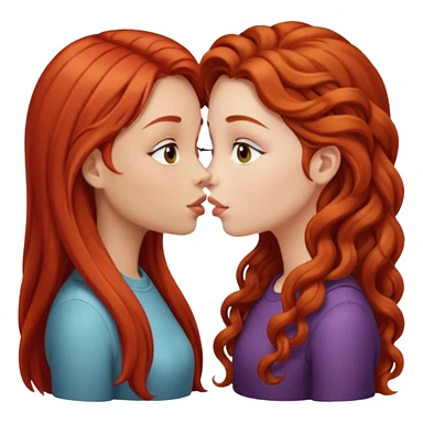 two girls kissing, one with long straight red hair, the other with long curly light brown hair sticker