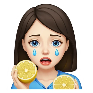 woman crying eating lemon. make tears blue color and brunette sticker