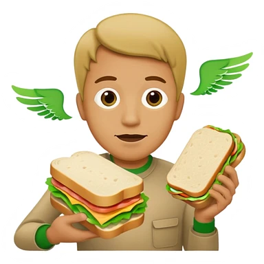 make a tan man with a sandwich in his hand but also flies around him with green line marks  sticker