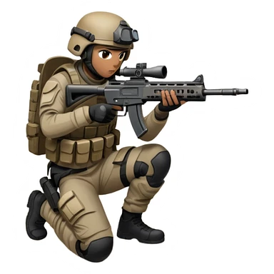 A skilled airsoft player in tactical gear, aiming a gun and shooting metal BBs in a desolate, ruined landscape. The setting is filled with broken walls and debris, creating a tense atmosphere of strategy and precision in a high-stakes tactical environment sticker