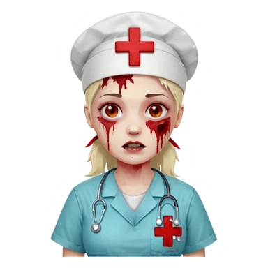 Zombie nurse in scrubs, red cross hat sticker