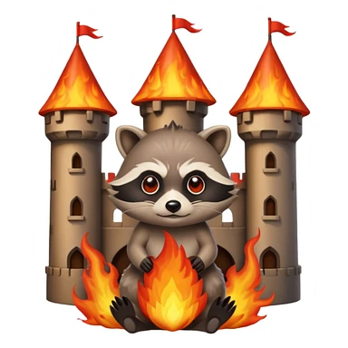 Raccoon burning a castle  sticker