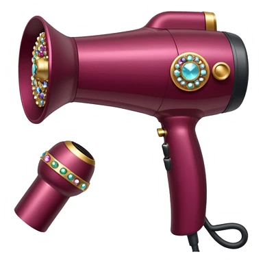 burgundy blow dryer with a ribbon covered in gems sticker