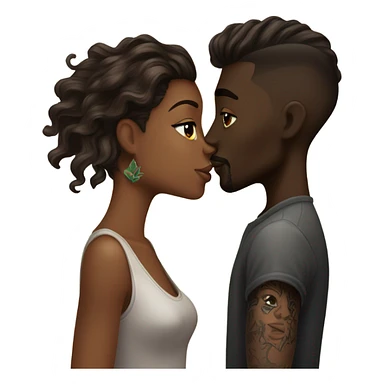 Brown, long hair, girl, kissing, dark skin with tattoos, mid taper fade guy ￼ sticker