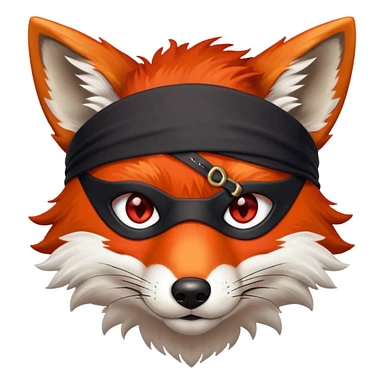 Fox with fiery red eyes, one eye covered with pirate blindfold sticker