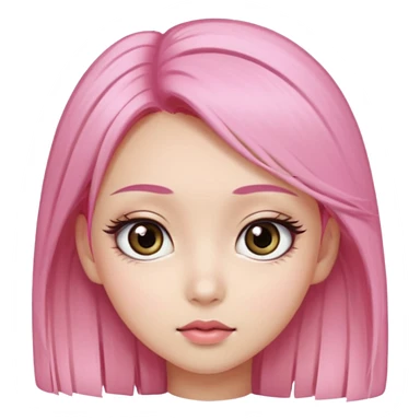 An Asian girl with pink-blonde hair, big eyes, thick eyebrows, and long eyelashes; only her head... sticker