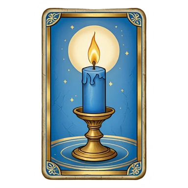 A blue deck of tarot cards and a one candle nearby sticker
