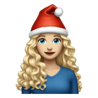 beautiful girl with long curly blonde hair and a Christmas hat and blue eyes sticker