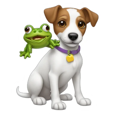A long hair jack russel holding toy frog sticker