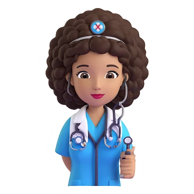 afro latina nurse with curly hair wearing medical uniform and stethoscope sticker
