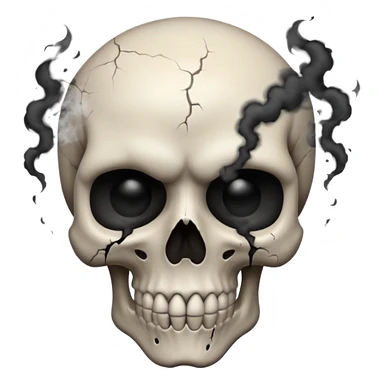 iOS style emoji, dark fantasy skull, cracks, black smoke from eyes, soft light, stylized sticker